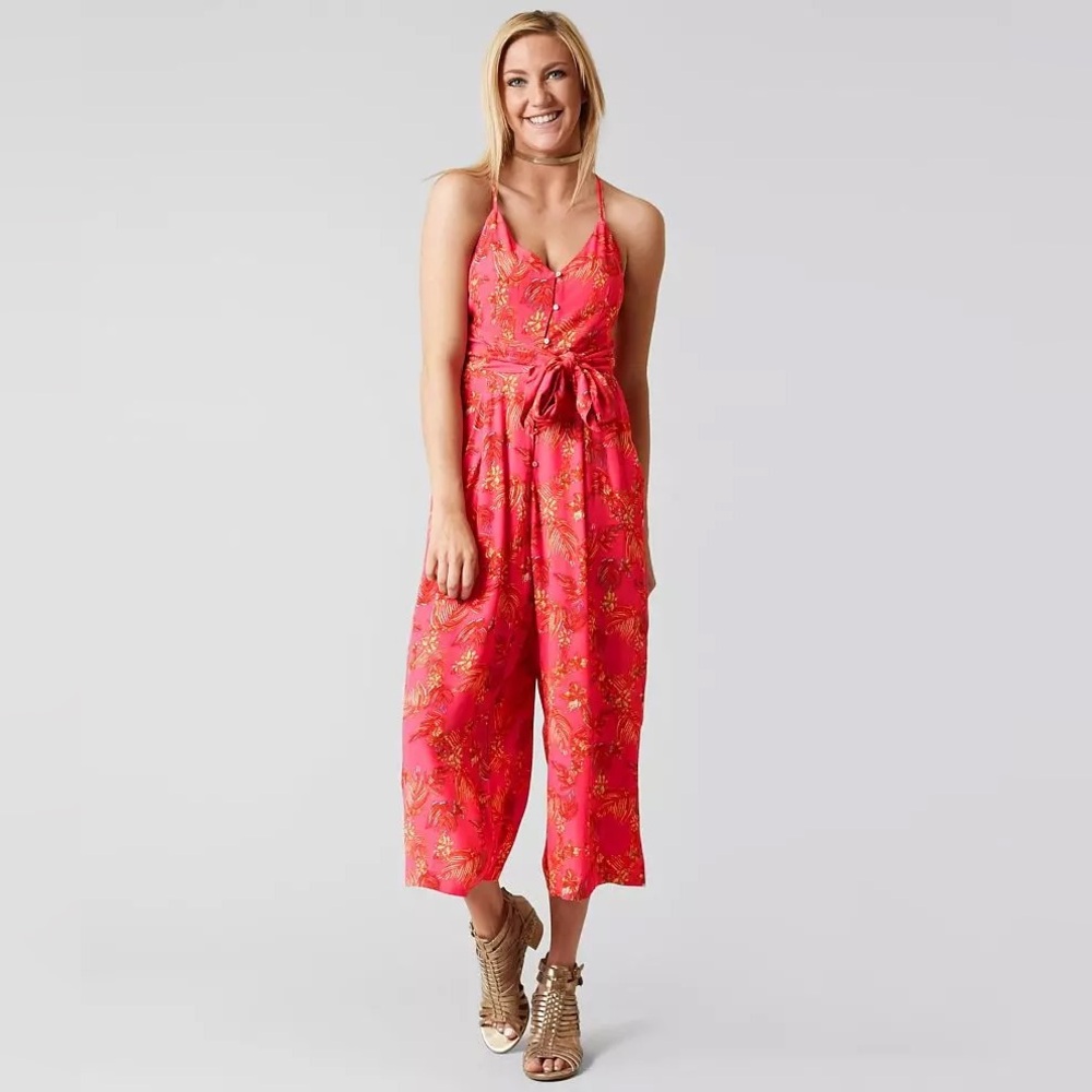 NWT Free People Pink Combo Hot Tropics Wide Leg Jumpsuit Size 2 US $128